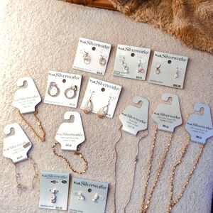 Silverworks Sterling Silver and Gold Earrings Necklace Bracelet Bundle